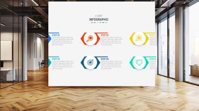 Business  infographics design for Six Step, option, parts or process. Infographic 6 element design template for presentation.  process diagram, step banner, flow chart, 6 option template. Wall mural