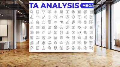 Data analytics icon set. Big data analysis technology symbol. Containing database,computing and network icons. Solid icons vector collection.Data line Analytics, AI, hosting, monitoring. outline icon Wall mural