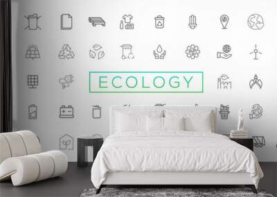 Eco friendly related thin line icon set in minimal style. Linear ecology icons. Environmental sustainability simple symbol Wall mural