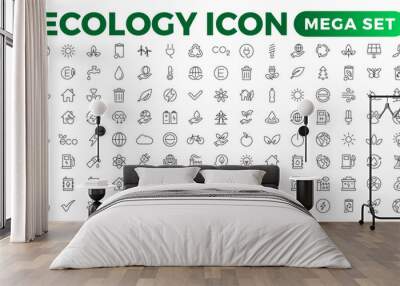 Eco friendly related thin line icon set in minimal style. Linear ecology icons. Environmental sustainability simple symbol Wall mural