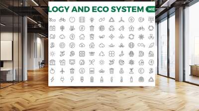 Ecology icon set. Ecofriendly icon, nature icons set. Linear ecology icons. Environmental sustainability simple symbol. Simple Set of  Line Icons.Global Warming, Forests, Organic Farming. Wall mural