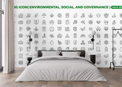 ESG icon set,Environmental, Social, and Governance line icon. ESG outline icons with editable stroke collection. Includes Sustainability, Solar Panel, Recycling, Green City, vector illuatration. Wall mural