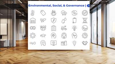 ESG icon set,Environmental, Social, and Governance line icon. ESG outline icons with editable stroke collection. Includes Sustainability, Solar Panel, Recycling, Green City, vector illuatration. Wall mural