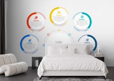 Five Step Infographic design element template for presentation. info graphic illustration. process diagram and presentations step,  banner, flow chart, 5 option template. Wall mural