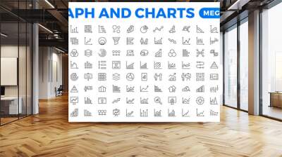 Growing bar graph icon set. Business graphs and charts icons. Statistics and analytics vector icon. Statistic and data, charts diagrams, money, down or up arrow.Outline icon collection. Wall mural