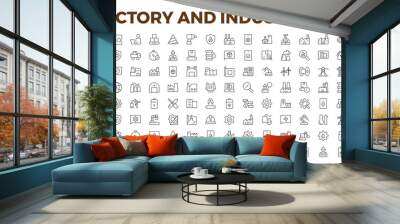 Industry and production line icons collection. Factory, plant, manufacture, tools icons. UI icon set. Thin outline pack. Vector illustration.Set of industry Icons. Simple art style. Outline icon set. Wall mural