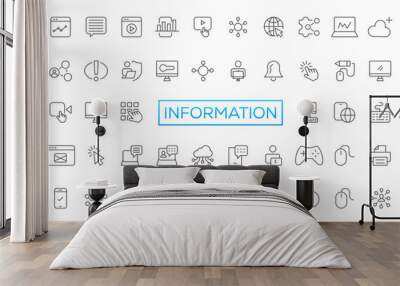 Information technology line icons collection. Big UI icon set in a flat design. Thin outline icons pack Wall mural