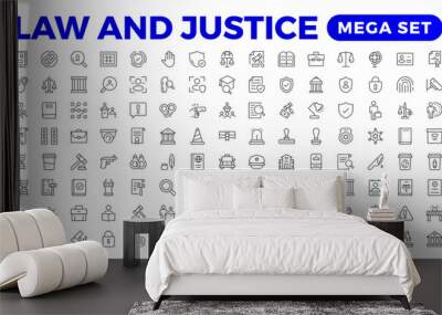 Law and Judgement line icons Illustration. Justice, Court of law and Government outline icon set. Wall mural