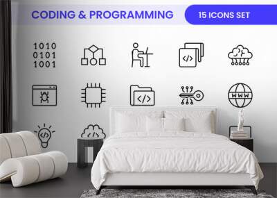 Programming coding set of web icons in line style. Software development icons for web and mobile app. Code, api, programmer, developer, information technology, coder and more. Wall mural