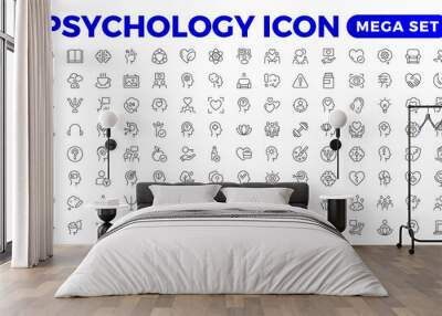 Psychology and mental line icons collection. Big UI icon set in a flat design. Thin outline icons pack. Vector illustration Wall mural