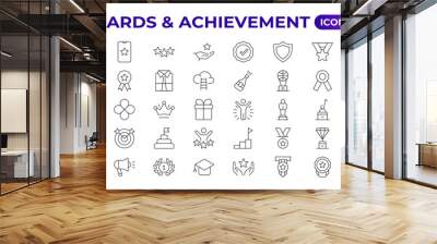 Reward icon set vector. Success icon, Contains icons prize, trophy, winner, gift, bonus card illustration.Set of Winner medal, cup and Laurel wreath award icons. Award line Reward, Certificate. Wall mural