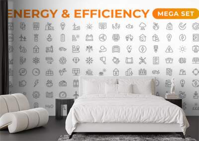 Set of Energy & Ecology line icons set. outline with editable stroke collection. Includes Eco Home, Nuclear Energy, Power Plant, Solar Energy.Simple set about energy efficiency and saving. Wall mural