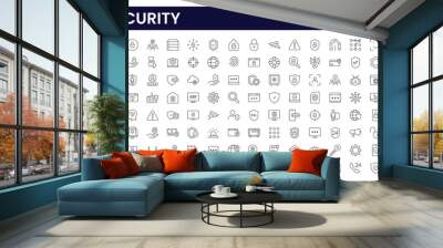 Set of Security web icons in line style. Guard, cyber security, password, smart home, safety, data protection, key, shield, lock, unlock, eye access. Security outline icon set. Wall mural