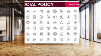 Set of Social Policy and Insuranceline icons. Outline icon collection related to education, insurance, law, goverment and more. Wall mural