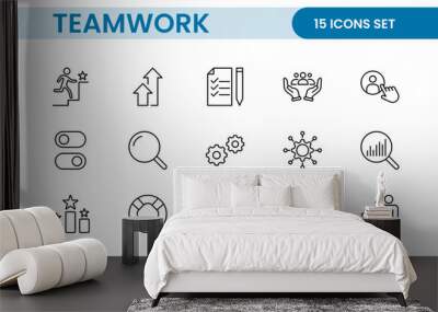 Teamwork linear icons collection. Set of coworking space icons. Business teamwork, team building, work group, and human resources minimal thin line web icon set. Wall mural