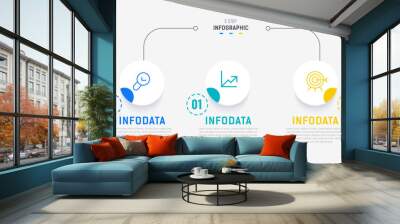 Three Step Infographic label design Vector template with line icons. process steps diagram, presentations, workflow layout, banner, flow chart, info graph vector illustration. Wall mural