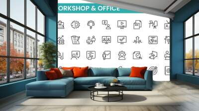 Workshop and Office related outline icon collection. Editable line icon set. Wall mural