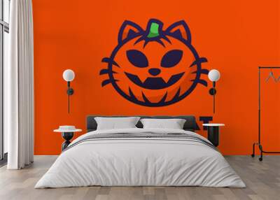 Vector Logo Illustration Hallocat Mascot Cartoon Style. Wall mural