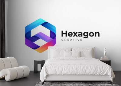 Vector Logo Illustration Hexagon Gradient Colorful Style. Wall mural