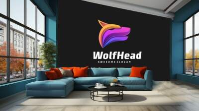 Vector Logo Illustration Wolf Head Gradient Colorful Style. Wall mural