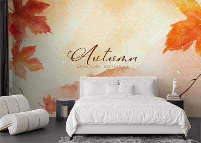 Abstract art autumn background with orange maple leaves watercolor Wall mural