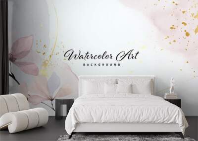 Abstract background watercolor gentle flower and gold splash Wall mural