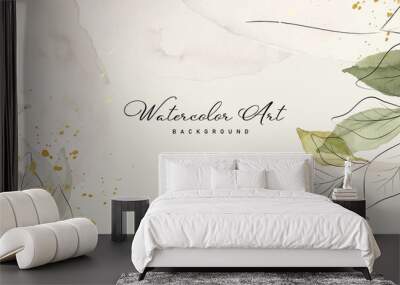 Abstract background watercolor green botanical and gold splash Wall mural