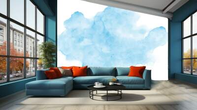 Abstract light blue clouds watercolor stain on white background Wall mural