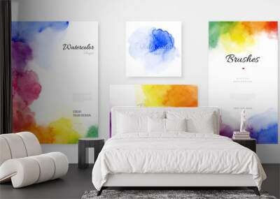 Creative template background set with bright rainbow watercolor stains Wall mural