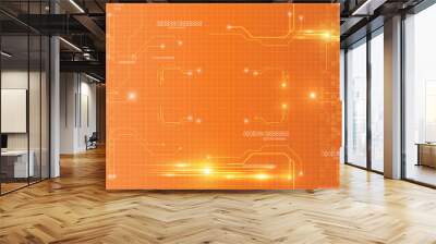 Orange digital technology communication network design Wall mural