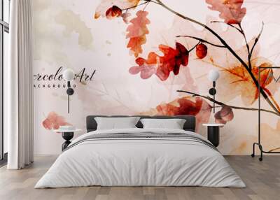 Watercolor autumn abstract background with oak and seasonal leaves Wall mural