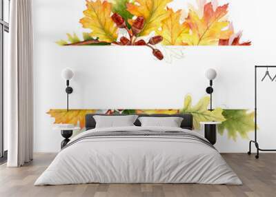 Watercolor banner of autumn leaves and branches Wall mural