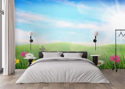 Beautiful spring meadow colorful flowers Wall mural