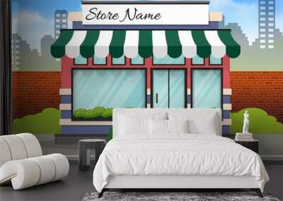 Red and green store building background Wall mural