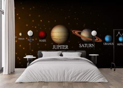 Solar system background with sun and planets on orbit 
 Wall mural