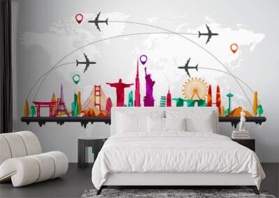 travel and tourism of silhouettes icons background Wall mural