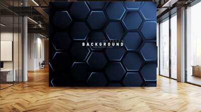 Abstract hexagon blue neon gradient pattern on a dark background technology style. Honeycomb. Vector illustration Wall mural