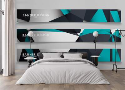 Abstract vector banners with geometric backgrounds gradient green black and white Wall mural