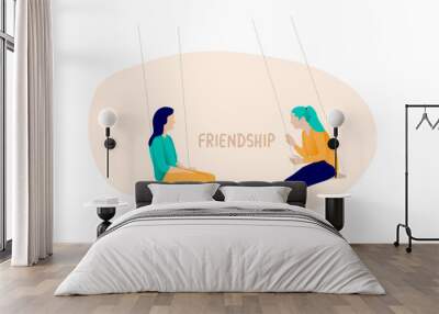 Two Girl Friendship on Swing Vector Illustration Wall mural