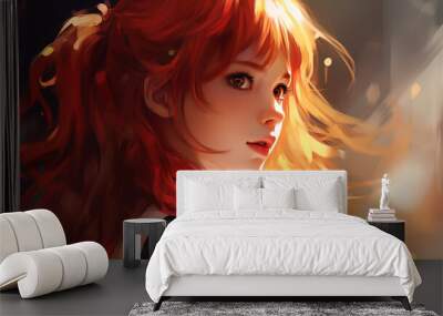 Anime beautiful cartoon girl illustration, tv show or movie inspiration Wall mural