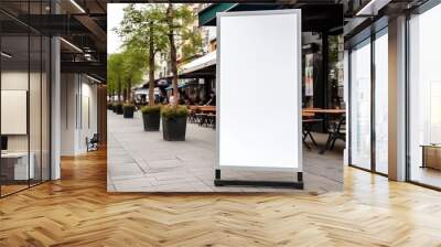 Blank white billboard advertising mock up display outside restaurant or shopping store Wall mural