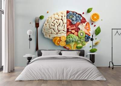 Brain with fruits, concept of healthy living and eating healthy food Wall mural