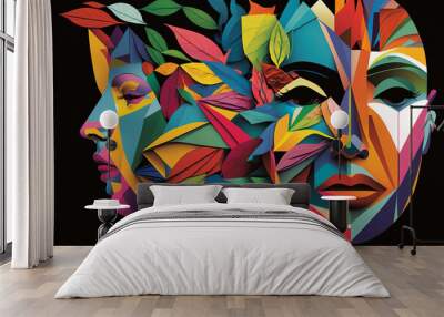 Collage of colorful human faces illustration painting style Wall mural