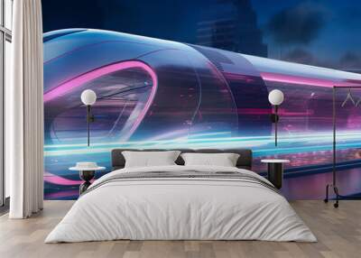 Futuristic autonomous vehicle hyperloop high speed train Wall mural