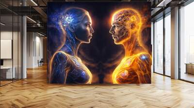 Soul mate reunion. Concept of meditation and spiritual practice for enlightenment, expanding of consciousness, chakras and astral body activation, mystical inspiration image Wall mural