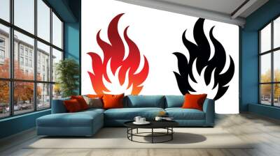 Fire flame icon and logo template silhouette shape vector art isolated on white background Wall mural