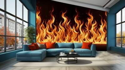 Fire flames seamless pattern on black background. Repeating flame for banner background. Wall mural