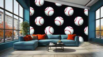 Seamless pattern with baseball softball ball graphics. Vector illustration. Ideal for wallpaper, packaging, fabric, textile, wrapping paper design and any kind of decoration. Wall mural