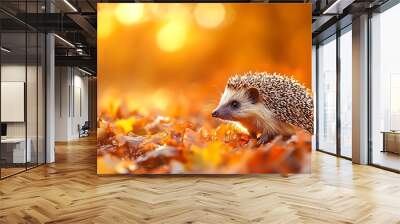 Autumn season - Cute hedgehog portrait Wall mural