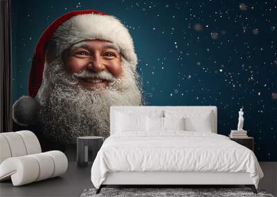 Santa Claus with a big smile, snowflakes falling around him. Wall mural